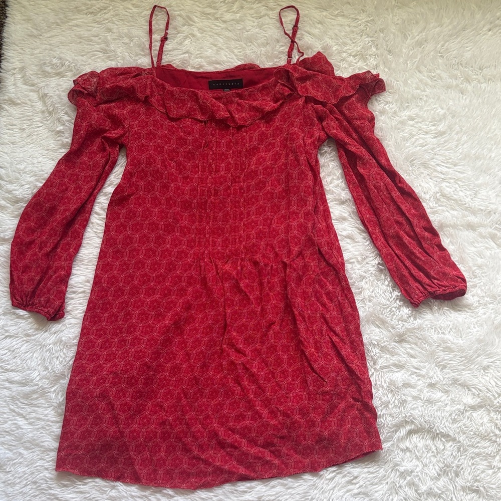 Sanctuary Red Long Sleeve Cold Shoulder Ruffle Mini Dress Size L